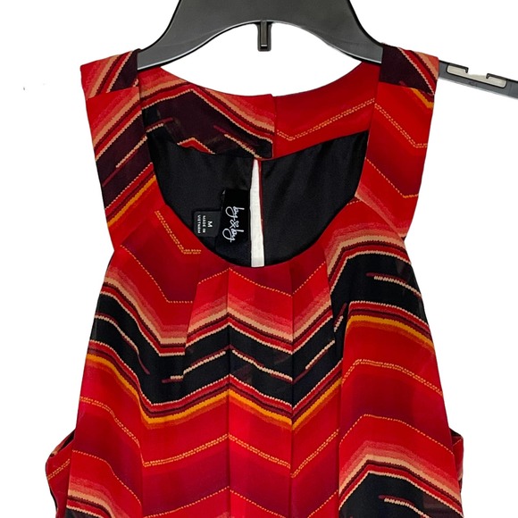 By & By Tank Blouse Size Medium Red Black Striped Womens‎ Lined Top Polyester - Picture 2 of 8